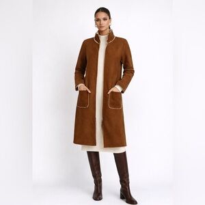 Velvet Faux Shearling Zip Coat – Brown Tan Teddy Jacket medium